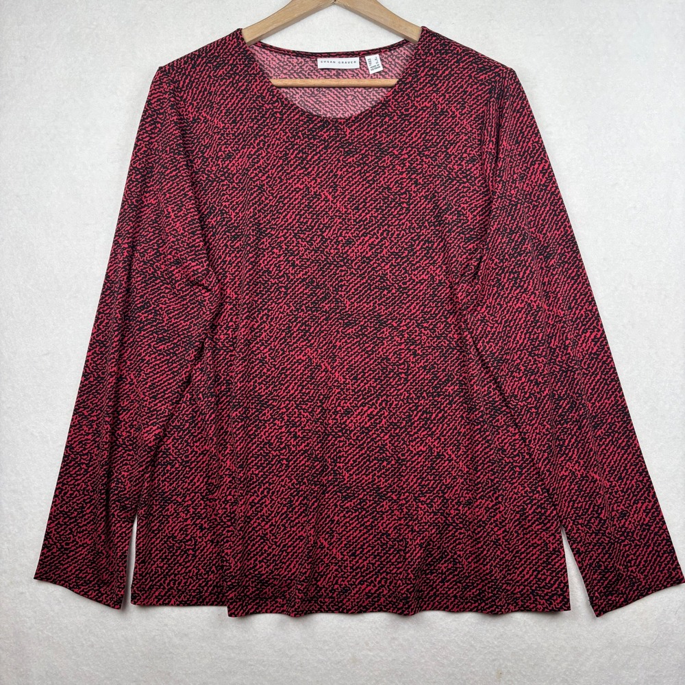 Susan Graver Abstract Print Top Womens L Long Sleeve Minimalist